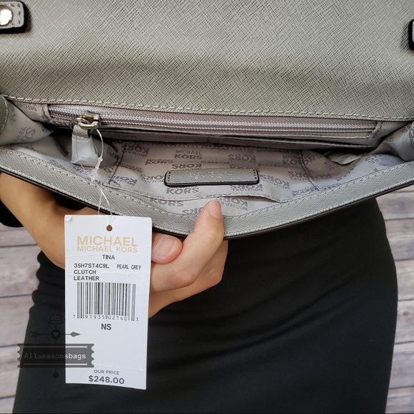 NWT Michael Kors Tina clutch pearl grey studs bag - Picture 5 of 6